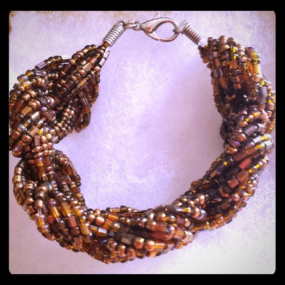 Handcrafted 6” Seed Beaded Triple Braided Bracelet - Picture 1 of 6